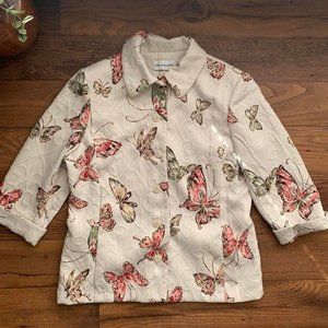 Vintage Alfred Dunner white w butterflies tapestry jacket